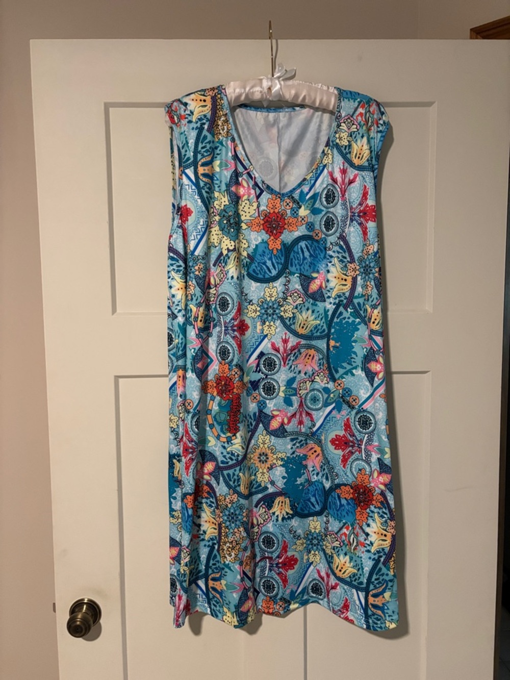 Vibrant Blue Floral Sleeveless Dress